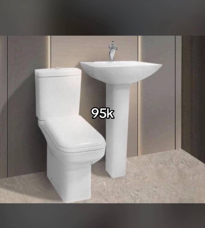 Modern White Toilet & Pedestal Basin Set